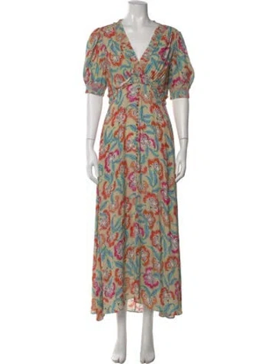 Pre-owned Saloni Floral Print Long Dress In Multi