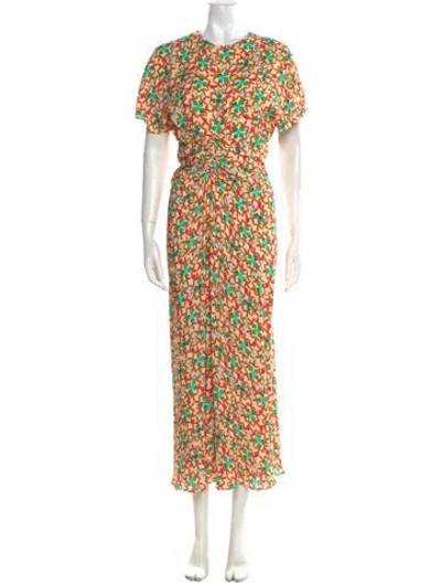 Pre-owned Saloni Floral Print Long Dress In Neutral