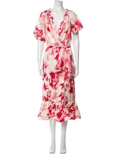 Pre-owned Saloni Floral Print Long Dress In Neutral