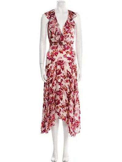 Pre-owned Saloni Floral Print Long Dress In Neutral
