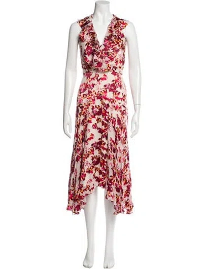 Pre-owned Saloni Floral Print Long Dress In Neutral