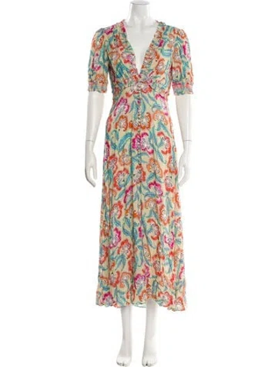 Pre-owned Saloni Floral Print Long Dress In Neutral