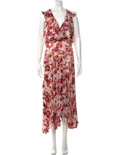 Pre-owned Saloni Floral Print Long Dress In Neutral