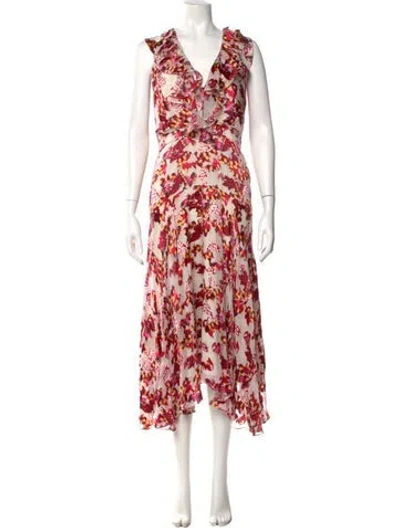 Pre-owned Saloni Floral Print Long Dress In Neutral