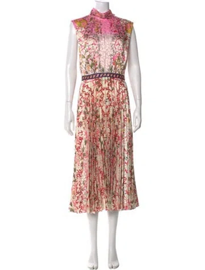 Pre-owned Saloni Floral Print Long Dress In Neutral