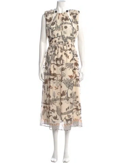 Pre-owned Saloni Floral Print Long Dress In Neutral