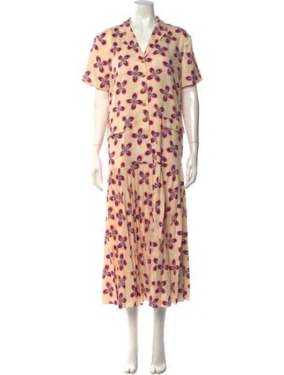Pre-owned Saloni Floral Print Long Dress In Neutrals/red