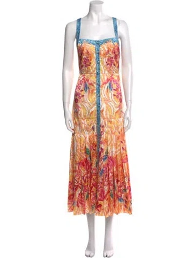 Pre-owned Saloni Floral Print Long Dress In Orange
