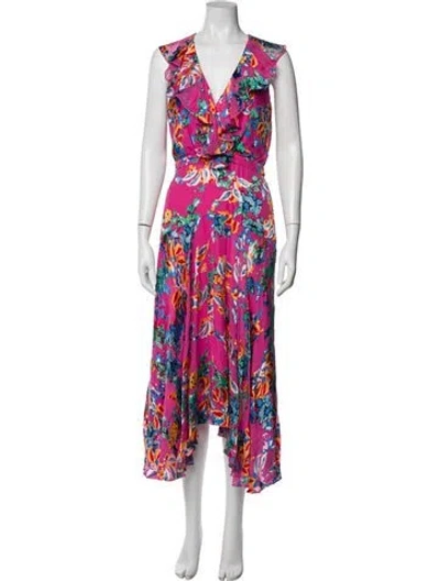 Pre-owned Saloni Floral Print Long Dress In Pink