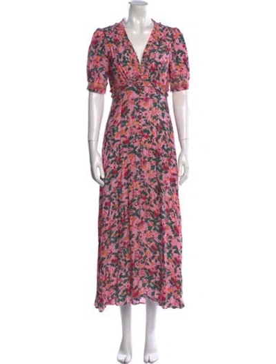 Pre-owned Saloni Floral Print Long Dress In Pink