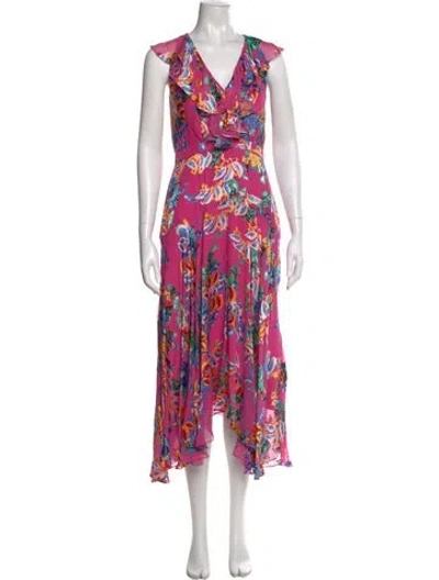 Pre-owned Saloni Floral Print Long Dress In Pink