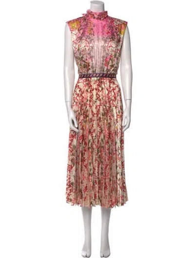 Pre-owned Saloni Floral Print Long Dress In Pink