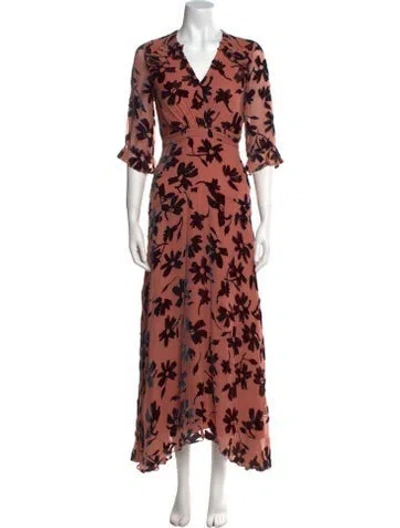 Pre-owned Saloni Floral Print Long Dress In Pink