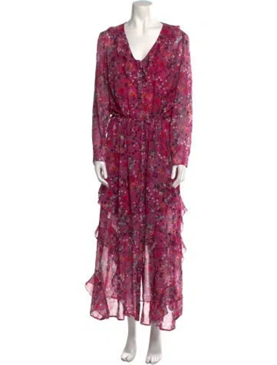 Pre-owned Saloni Floral Print Long Dress In Pink
