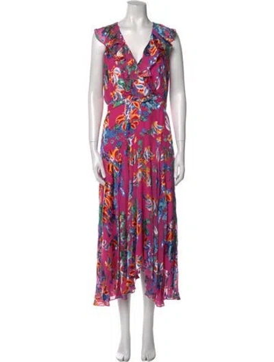 Pre-owned Saloni Floral Print Long Dress In Pink