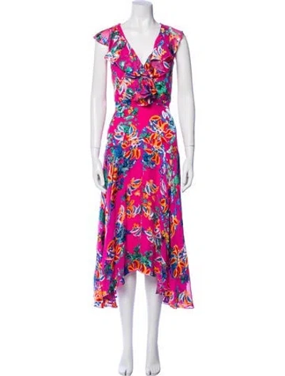 Pre-owned Saloni Floral Print Long Dress In Pink