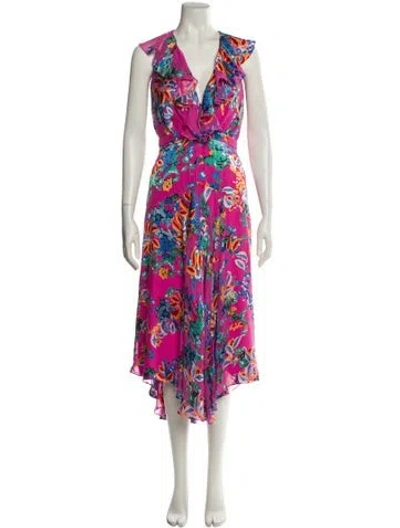 Pre-owned Saloni Floral Print Long Dress In Pink