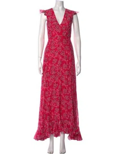 Pre-owned Saloni Floral Print Long Dress In Pink