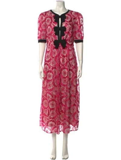 Pre-owned Saloni Floral Print Long Dress In Pink
