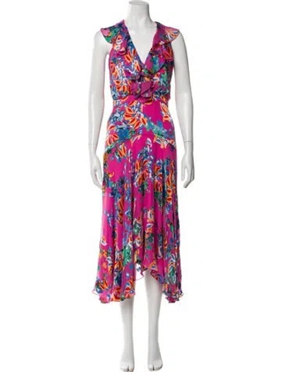 Pre-owned Saloni Floral Print Long Dress In Pink