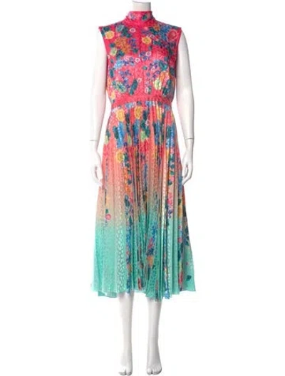 Pre-owned Saloni Floral Print Long Dress In Pink