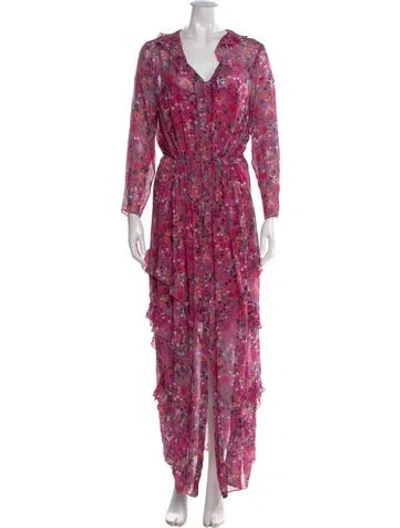 Pre-owned Saloni Floral Print Long Dress In Pink
