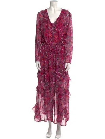 Pre-owned Saloni Floral Print Long Dress In Pink
