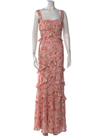 Pre-owned Saloni Floral Print Long Dress In Pink