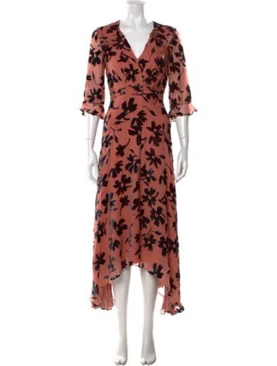 Pre-owned Saloni Floral Print Long Dress In Pink