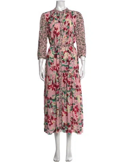 Pre-owned Saloni Floral Print Long Dress In Pink