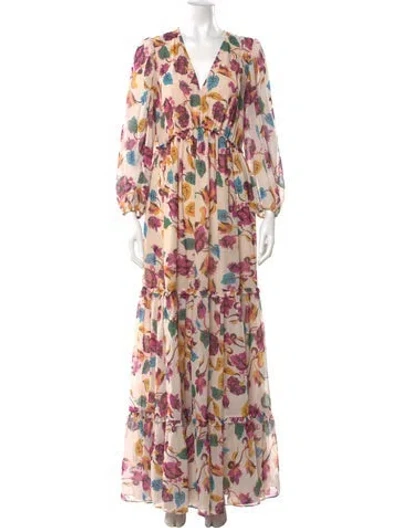 Pre-owned Saloni Floral Print Long Dress In Purple