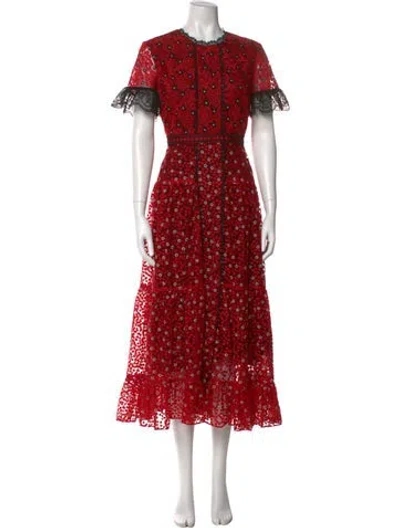 Pre-owned Saloni Floral Print Long Dress In Red
