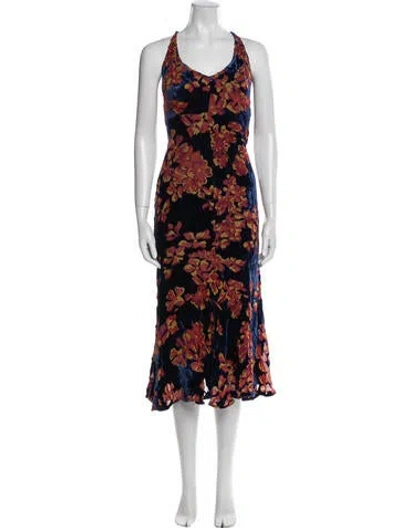 Pre-owned Saloni Floral Print Long Dress In Red
