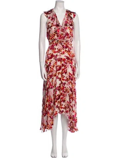 Pre-owned Saloni Floral Print Long Dress In Red