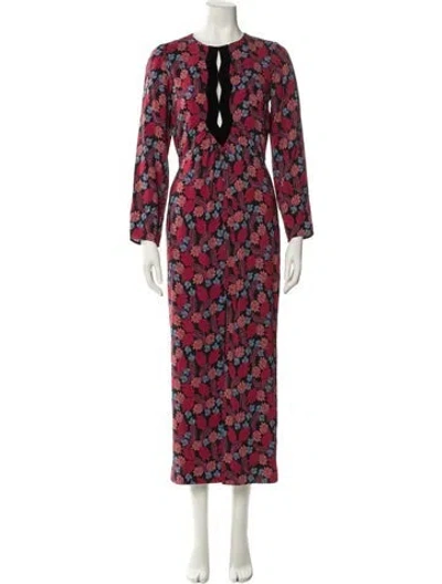 Pre-owned Saloni Floral Print Long Dress In Red