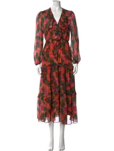 Pre-owned Saloni Floral Print Long Dress In Red