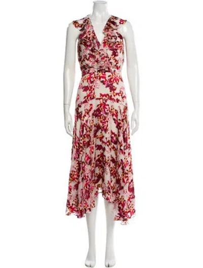 Pre-owned Saloni Floral Print Long Dress In Red