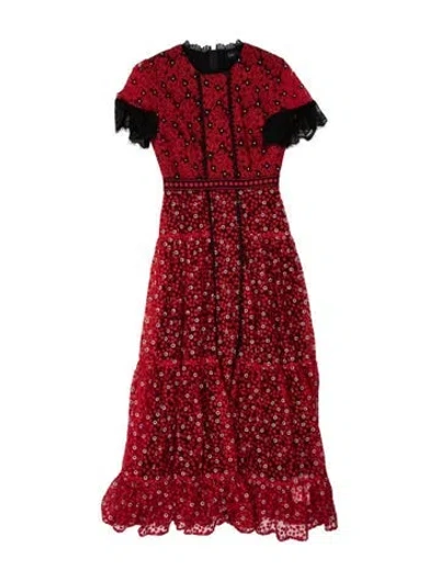 Pre-owned Saloni Floral Print Long Dress In Red