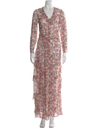 Pre-owned Saloni Floral Print Long Dress In Red