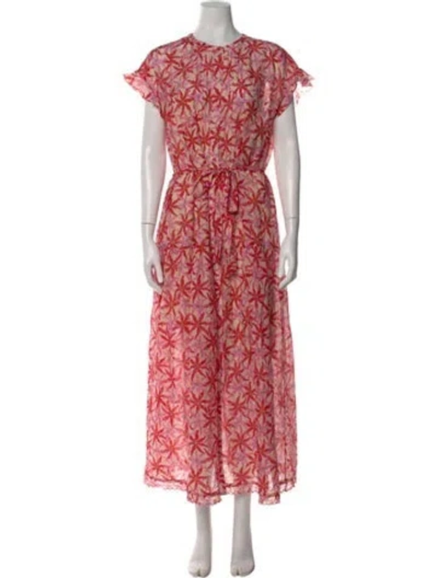 Pre-owned Saloni Floral Print Long Dress In Red