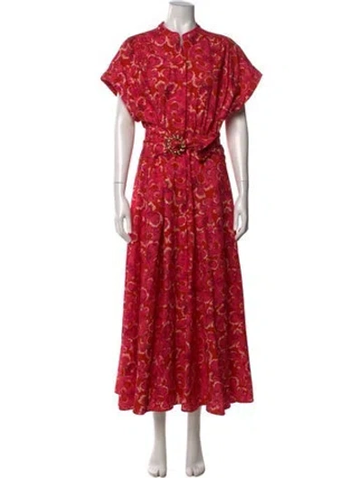 Pre-owned Saloni Floral Print Long Dress In Red
