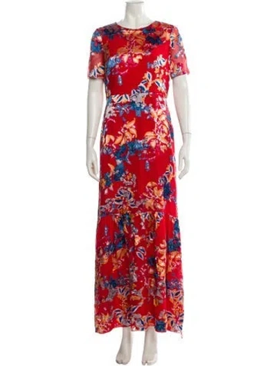 Pre-owned Saloni Floral Print Long Dress In Red