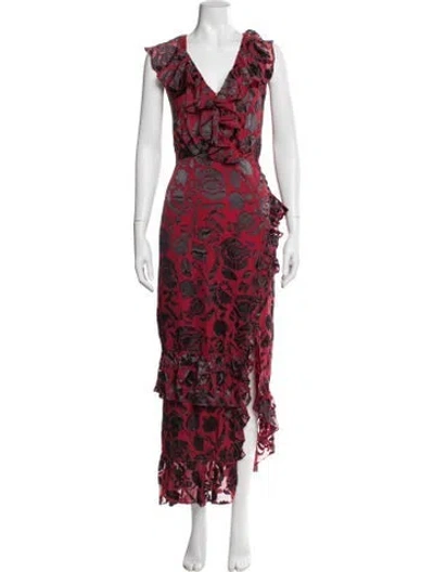 Pre-owned Saloni Floral Print Long Dress In Red