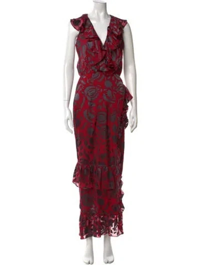 Pre-owned Saloni Floral Print Long Dress In Red