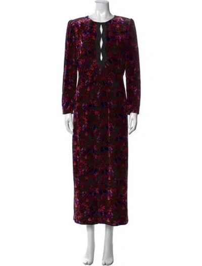 Pre-owned Saloni Floral Print Long Dress In Red
