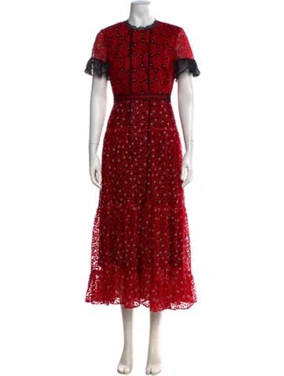 Pre-owned Saloni Floral Print Long Dress In Red