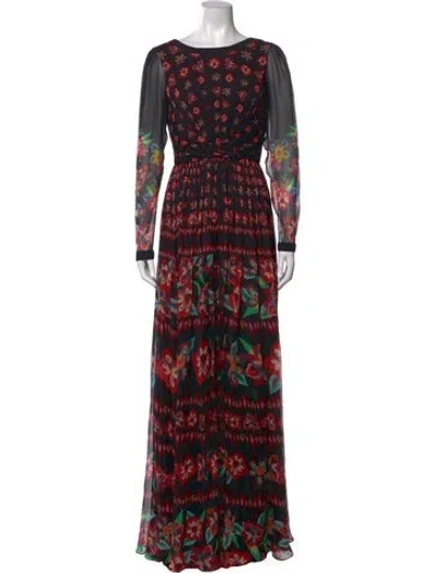 Pre-owned Saloni Floral Print Long Dress In Red