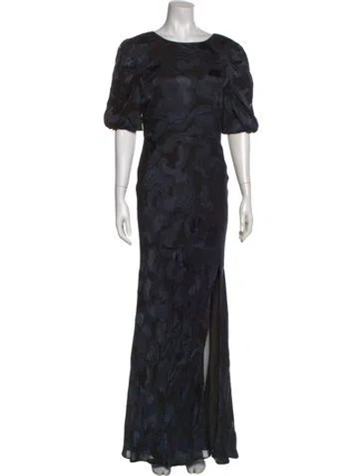 Pre-owned Saloni Floral Print Long Dress W/ Tags In Black/blue