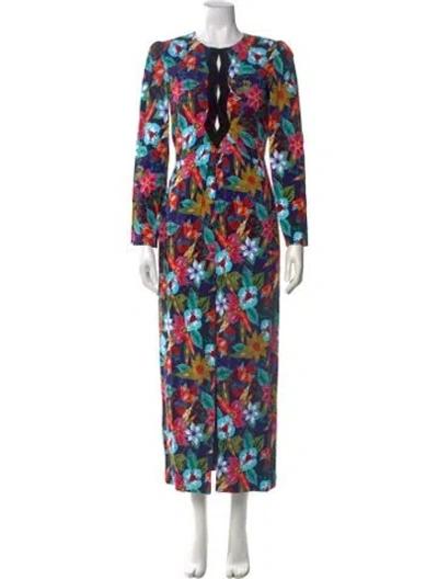 Pre-owned Saloni Floral Print Long Dress W/ Tags In Blue