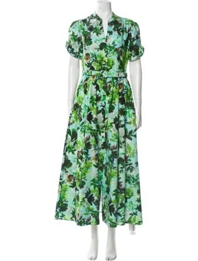 Pre-owned Saloni Floral Print Long Dress W/ Tags In Blue